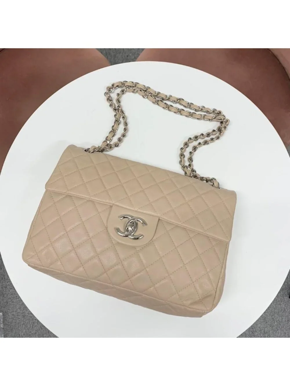 Chanel Big Quilted Caviar Leather CC Logo Shoulder